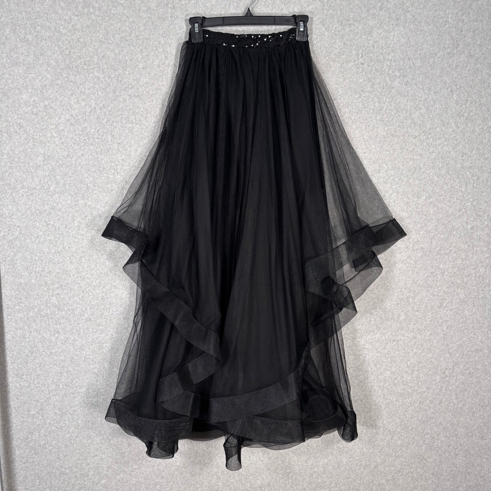 Mesh Tulle Tiered Ruffle Tutu Midi Skirt XS Sequin Whimsigoth Fairy Grunge‎